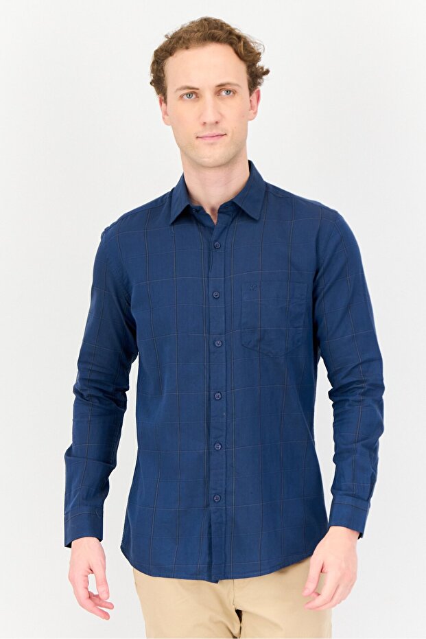 Men Slim Fit Long Sleeve Checkered Casual Shirt, Multicolor