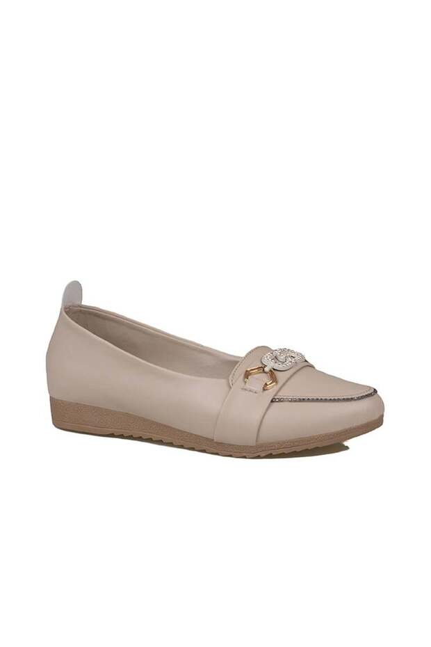 Cream Comfort Stone Embroidered Women's Ballerinas