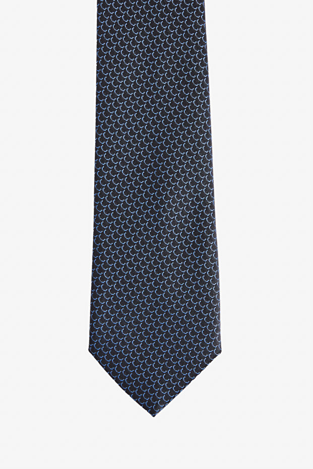 Men's Navy Blue Patterned Tie-Square Set - 3