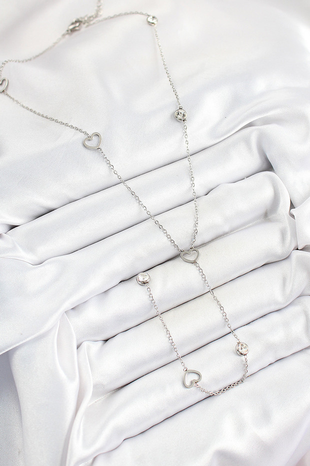 Heart Style Y Type Necklace with Silver Steel Zircon for Elegant Woman