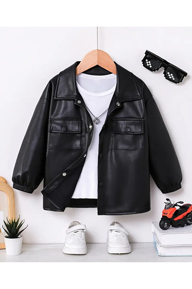 Artificial Leather Boy Shirt Snap Closure