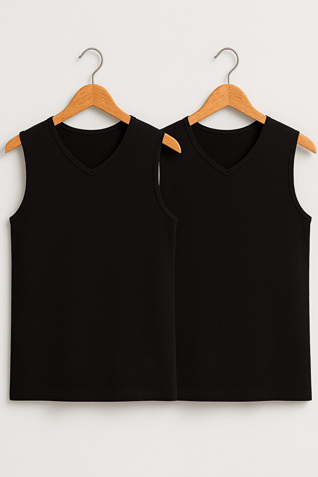 Men's Lycra 100% Cotton Ribbed 2-Piece V-Neck Sleeveless Bodysuit L2İk1L1Kk9E.2Li