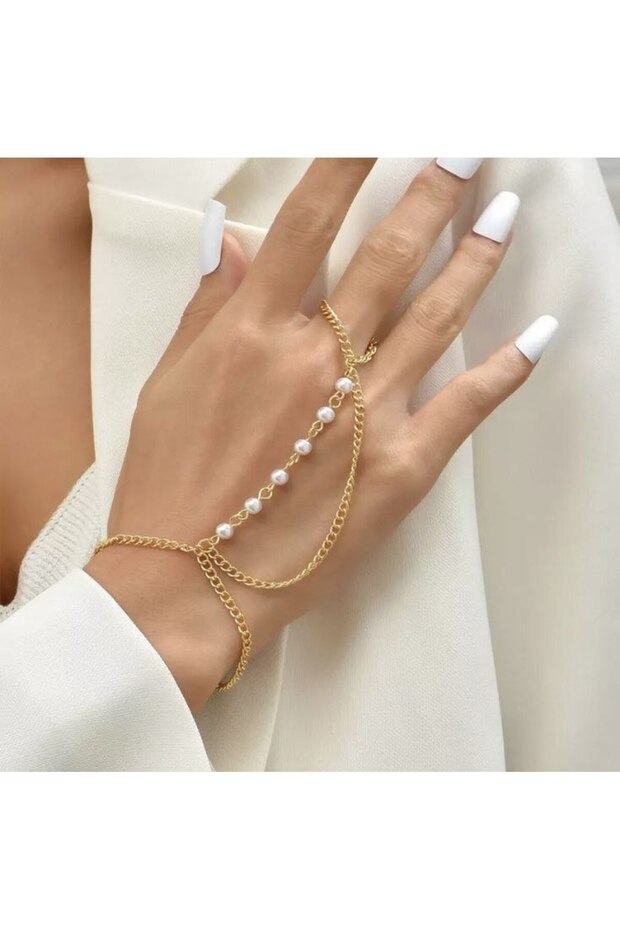 Stylish Design Pearl Detailed Women's Shahmeran Bracelet Accessory
