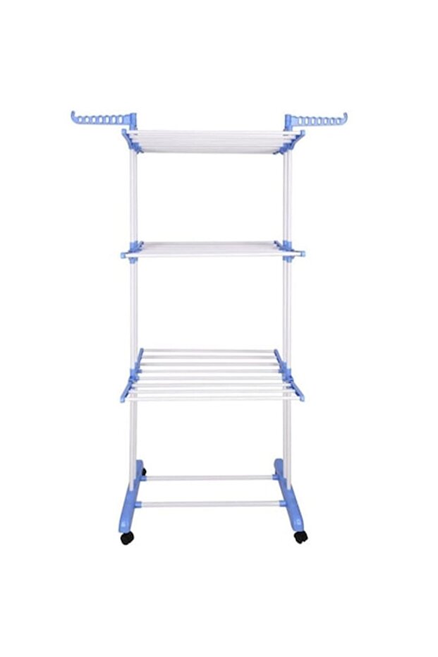Vertical Drying Rack with Three Levels, White/Blue, 16 m - 1