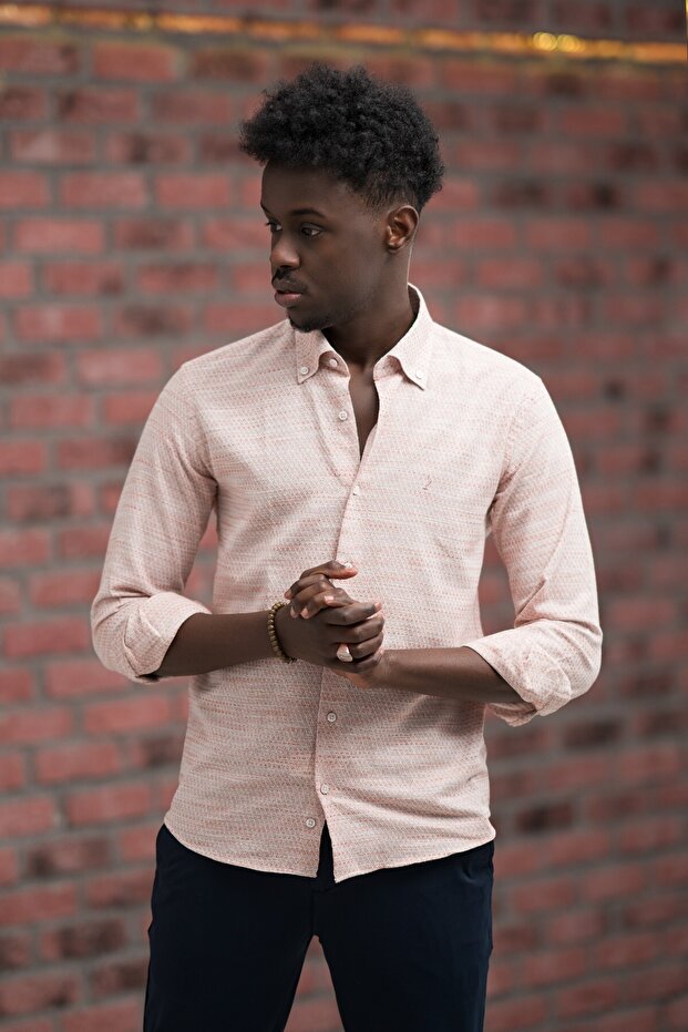 Slimfit Straw Woven Collar Buttoned Slimfit Shirt