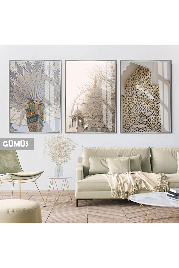 Amazing | Islamic Set Soft Mosque Combination | Framed Glass Table 3 Pieces Vertical