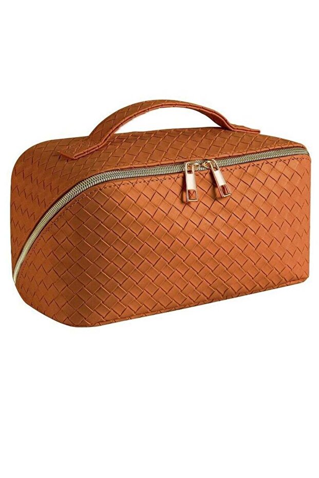 Large Capacity Travel Makeup Bag for Women – Waterproof PU Leather Cosmetic Bag with Handle, Adjus