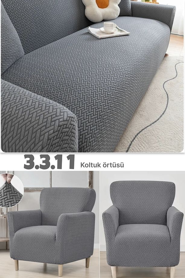 3 3 1 1 Streç Lastikli Esnek Yıkanabilir Jakarlı Koltuk Örtüsü Takımı Koltuk Kılıfı - 1