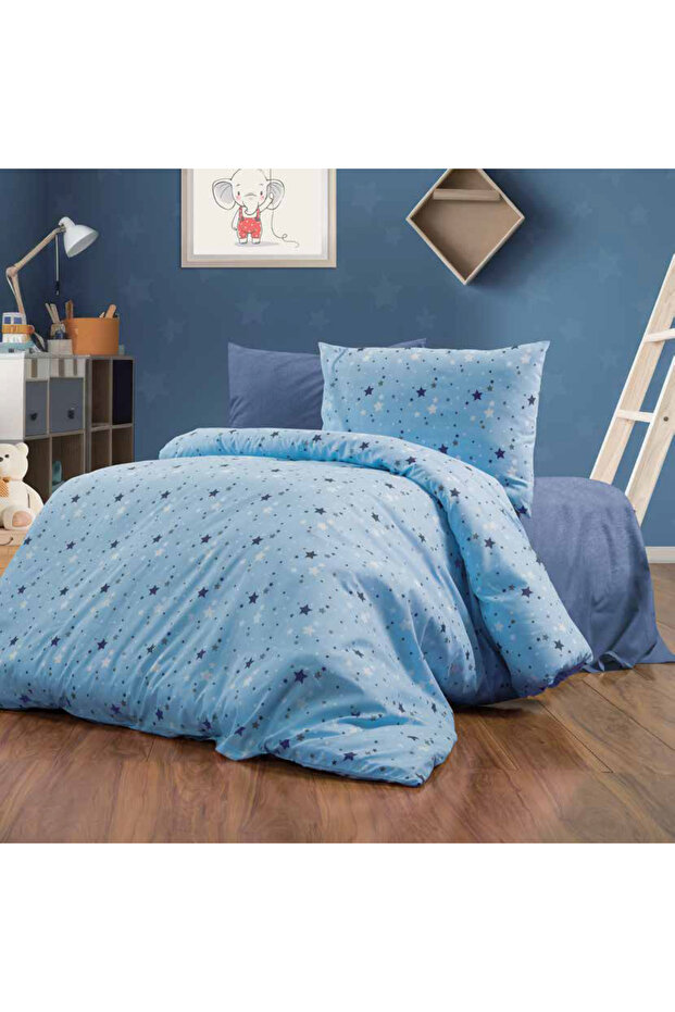 Luxury Durable Soft Cotton Star Single Duvet Cover Set + Elastic Sheet + 1 Pillow Case