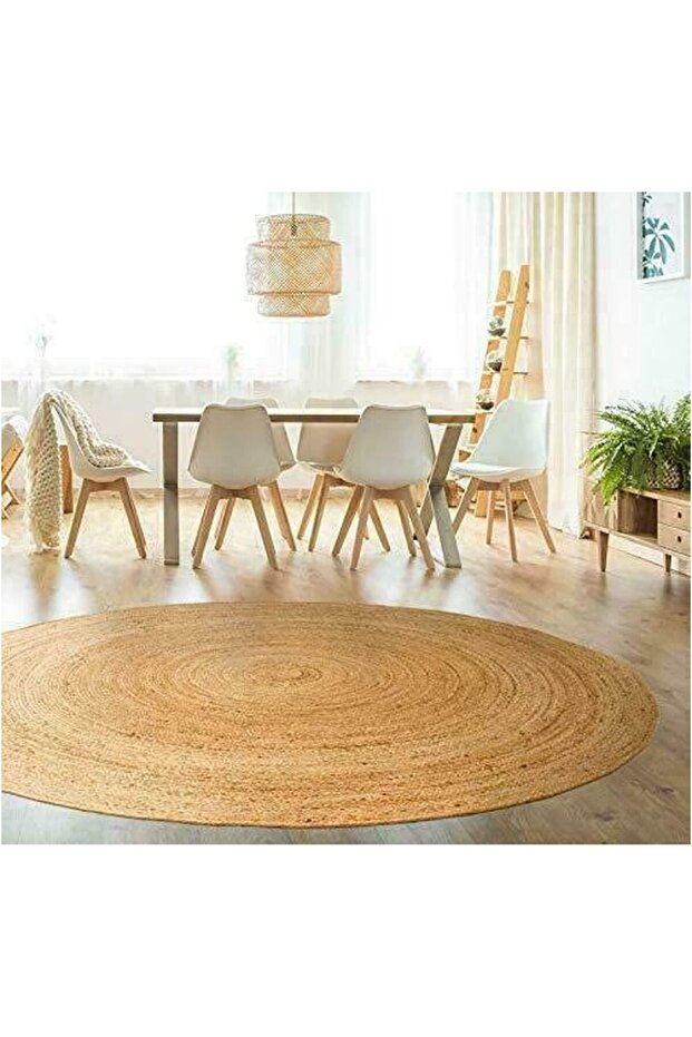 FFD Natural Jute Round Rug - Handwoven Circular Area Carpet (200x200cm)