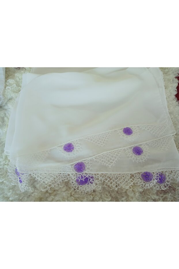 Hand Made Needle Embroidered Prayer Cover Dowry Mevlüt Head Scarf Crepe Fabric