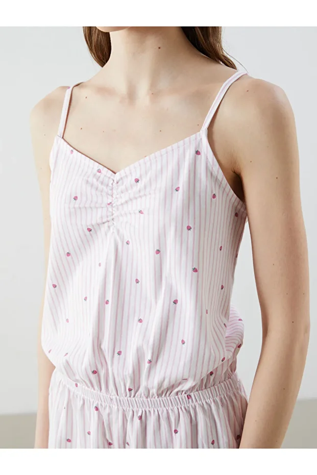 LCW V Yaka Desenli Askılı Kadın Şortlu Tulum Pijama Fast Moda - 3