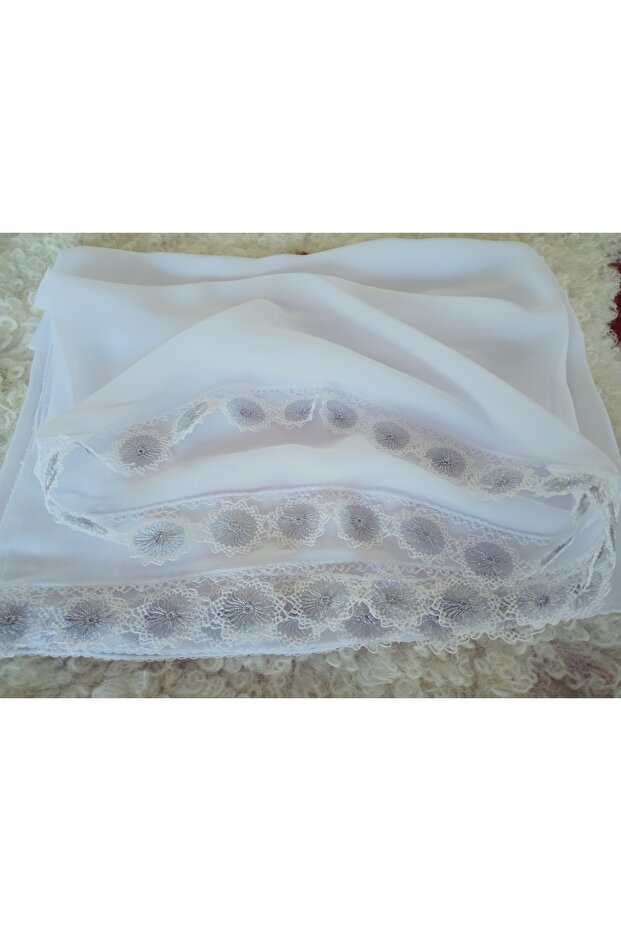 Hand Made Needle Embroidered Prayer Cover Dowry Mevlüt Head Scarf Crepe Fabric