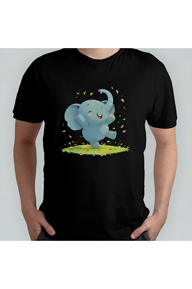 Cute Elephant - Elephant Unisex 100% Cotton Crew Neck T-Shirt Model 4