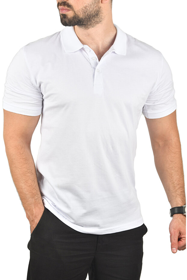 White Plus Size Polo Collar T-Shirt Breathable Cotton Fabric Oversized Men's T-Shirt 2504349