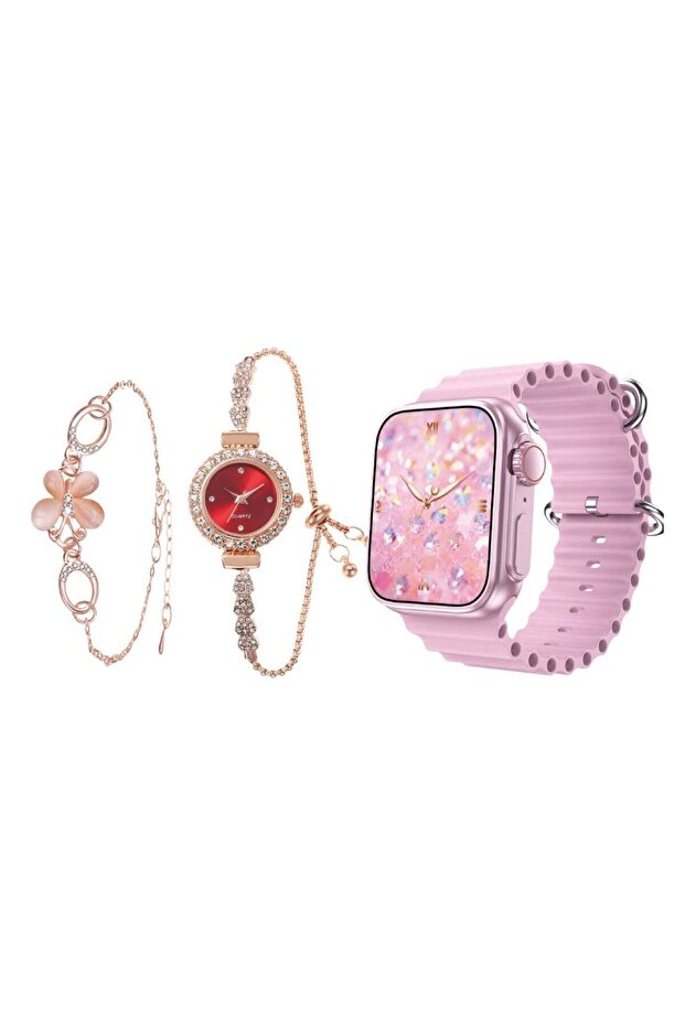 Women's Pink Color Smartwatch With Bracelet
