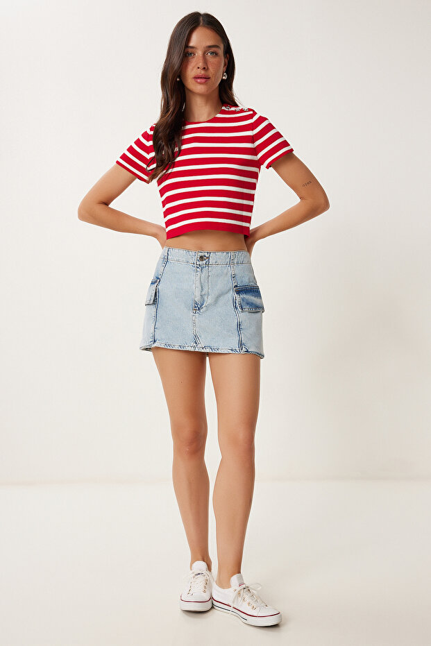 Mini Denim Skirt with Pockets Lrc0005 Light Blue