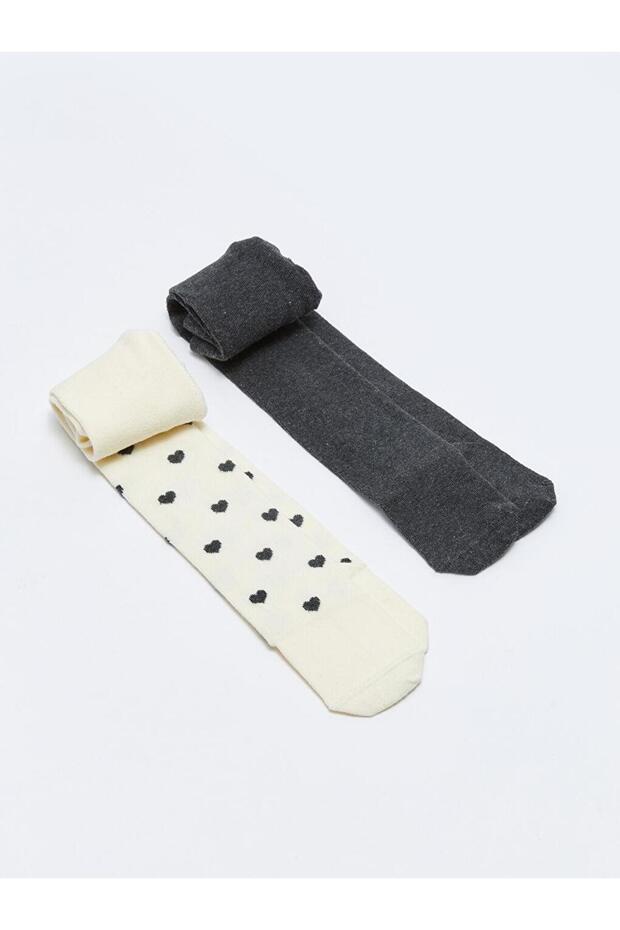 Desenli Kız Bebek Külotlu Çorap 2'li (W2) - 1