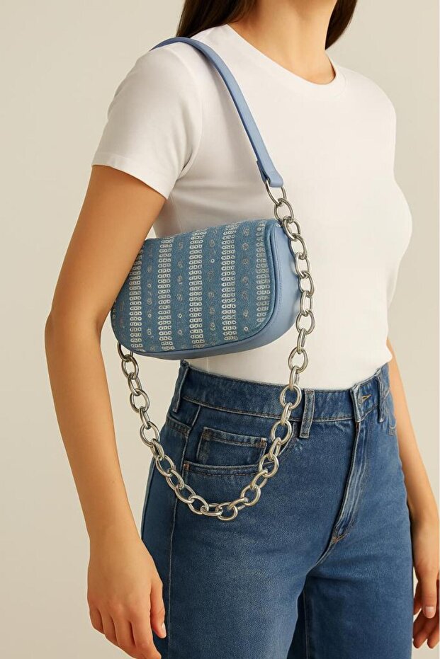 Angel Bag Accessory Sequin Denim Fabric, Denim Bag (Will Be Sent with 100 cm Chain)