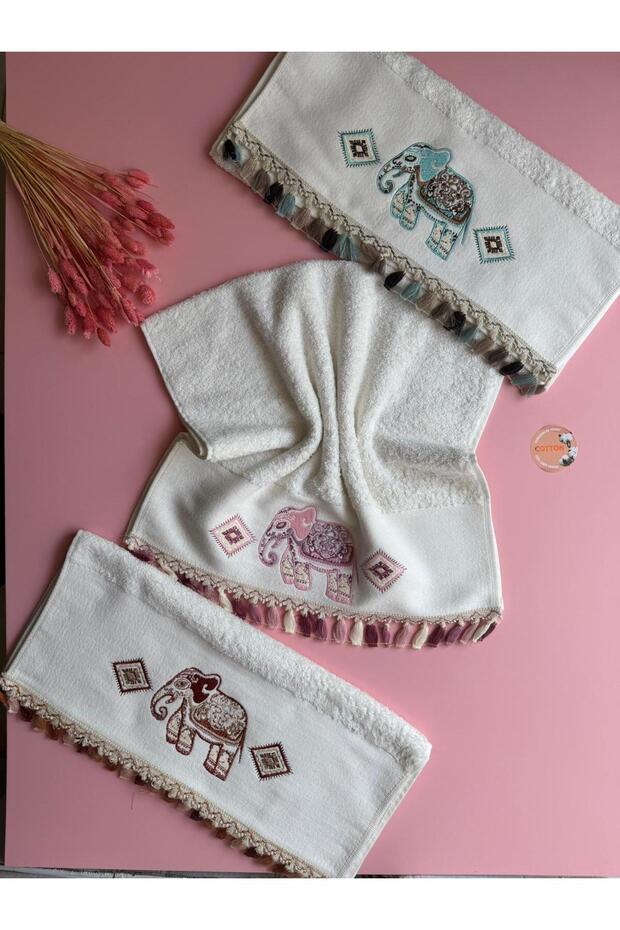 Eleph Gray. | Set of 3 Elephant Embroidered Hand Towels – 100% Cotton, Stylish, Soft and Ethnic Design Towel Set