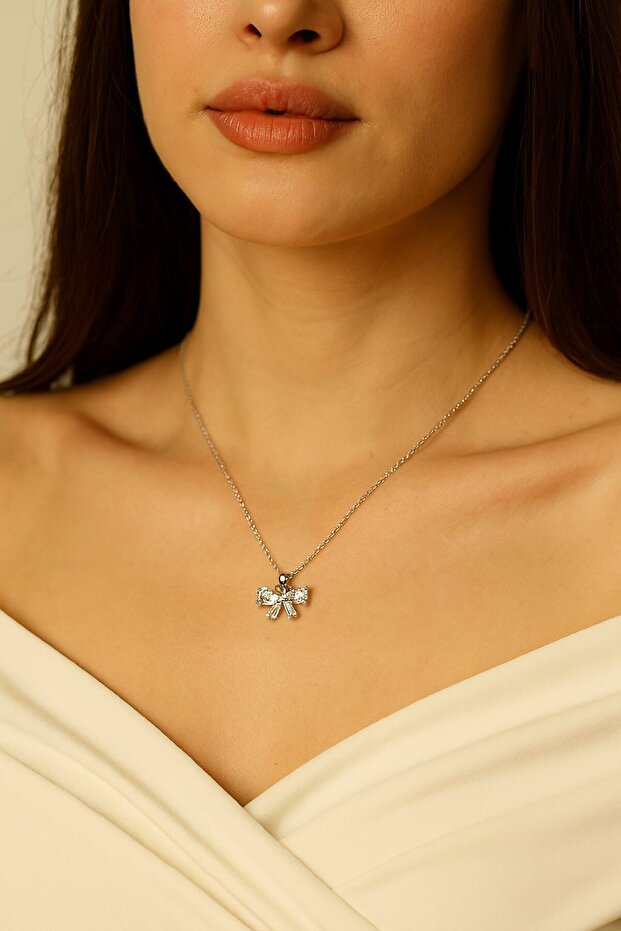 Bow Baguette Sf Chain Steel Necklace