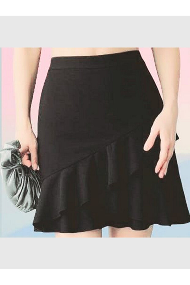 Women's Ruffle Detailed Wrap Fabric Mini Skirt