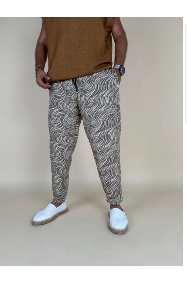Unisex Linen Fabric Baguette Pattern Pants - 1