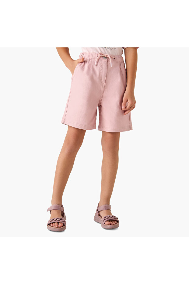 Solid Shorts with Drawstring Closure and Pockets - 1