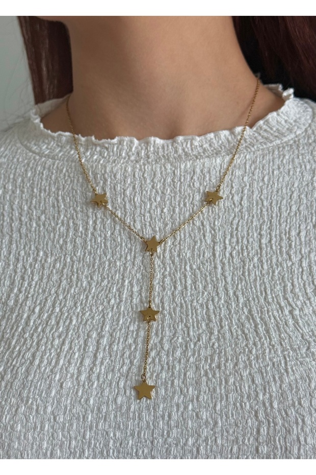 Sihra Accessories Steel Long Chain Necklace Star Shaped Y Pendant