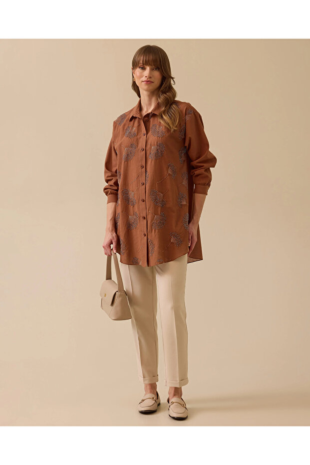 Payet İşlemeli Uzun Kollu Gömlek - 1