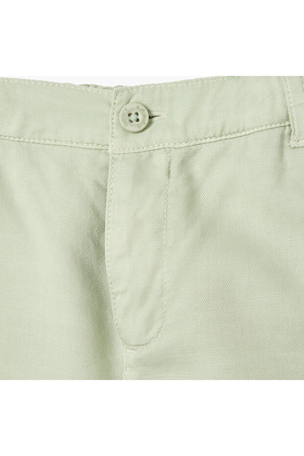 Solid Shorts with Button Closure and Pockets - 3