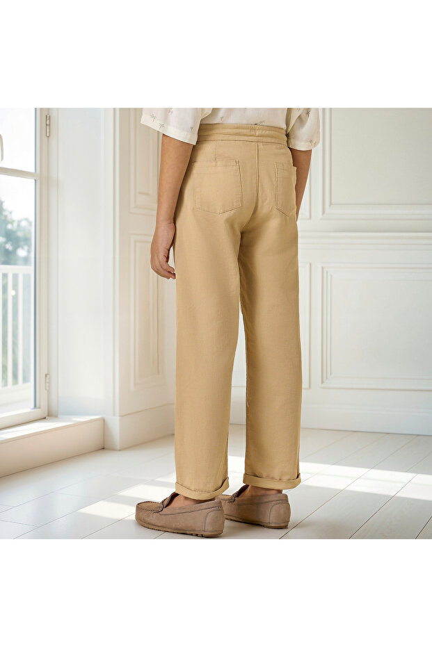 بنطلون سادة مع جيوب وإغلاق برباط - 3