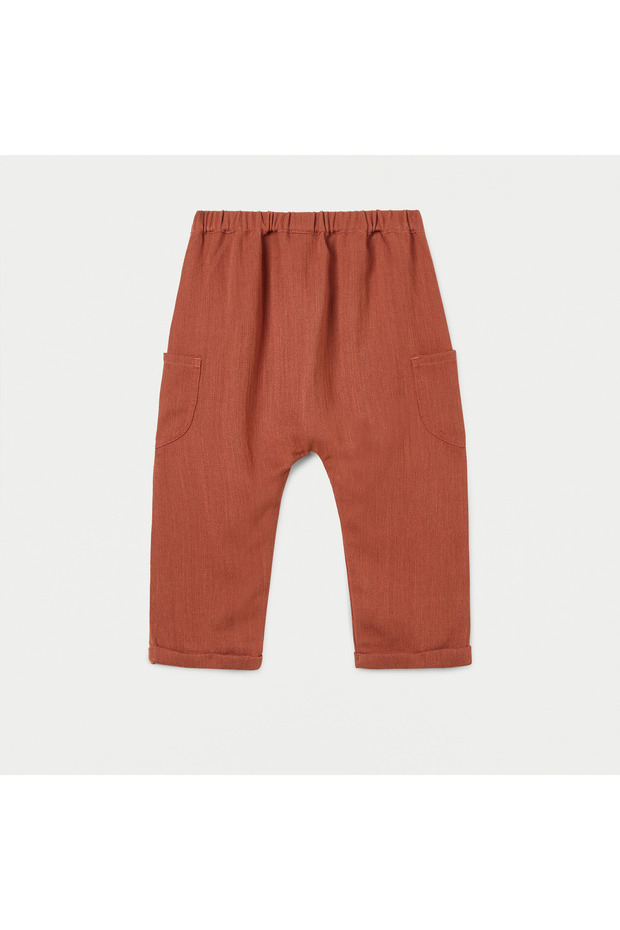 بنطال سادة سهل الارتداء مع جيوب وحزام خصر مطاطي - 2