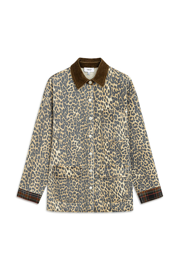 سترة منقوشة بنقشة الفهد غير الدنيم - 3