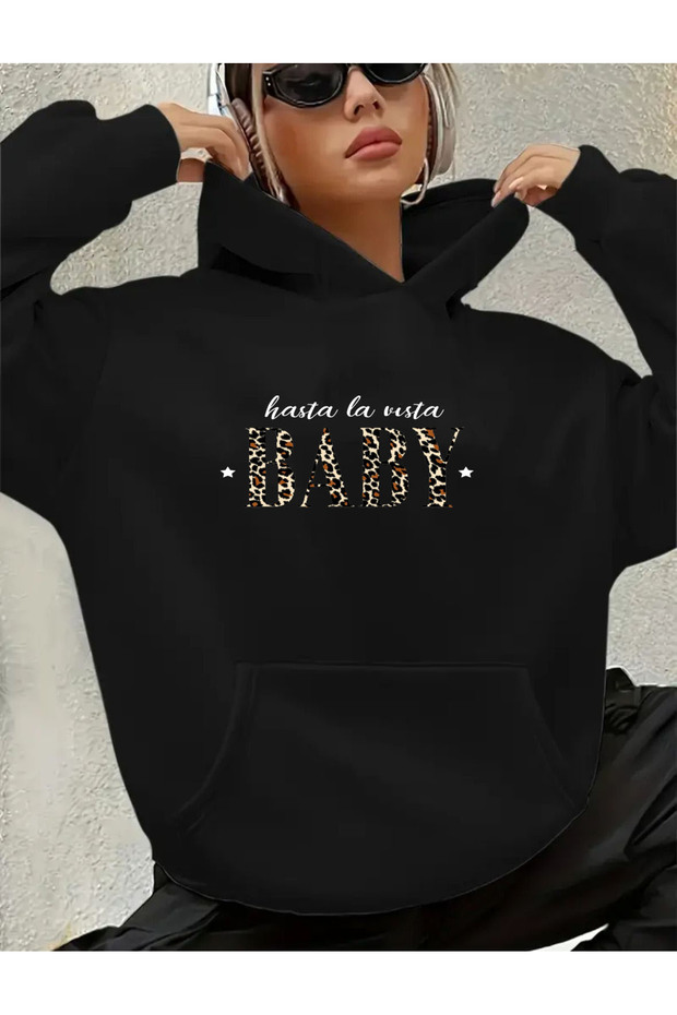 Hasta La Vista Baby Text Detailed Sweatshirt