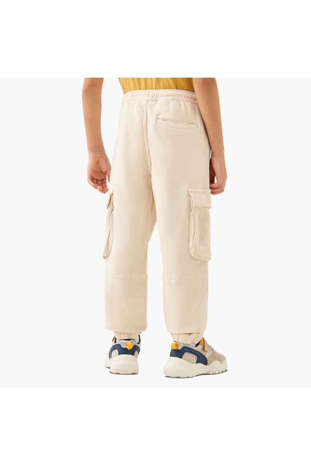 بنطلون رياضي كارجو سادة مع رباط للإغلاق وجيوب - 3