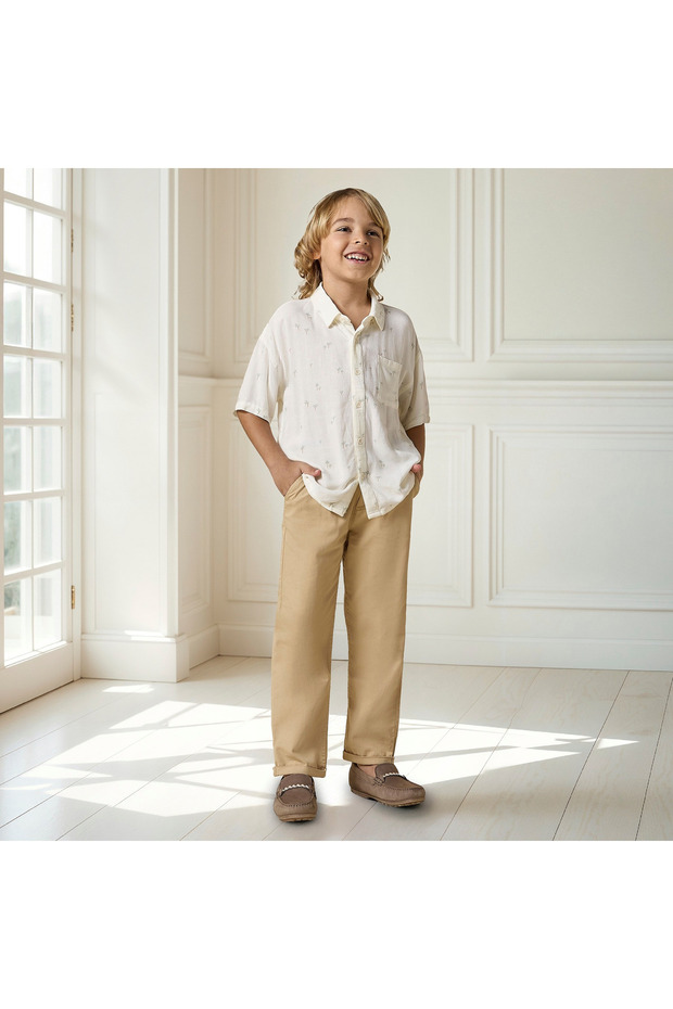 بنطلون سادة مع جيوب وإغلاق برباط - 6