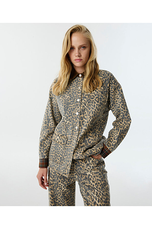 سترة منقوشة بنقشة الفهد غير الدنيم - 2