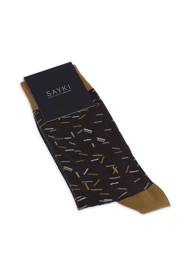 جوارب قطنية منقوشة باللون البرتقالي - 1