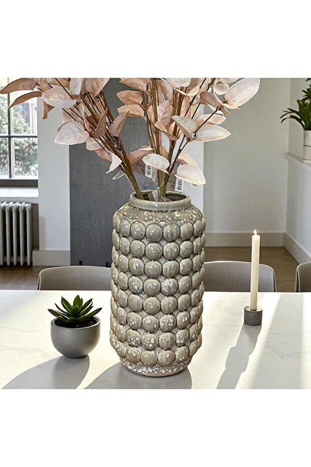 Seramik Bej Baloncuklu Vazo - 5