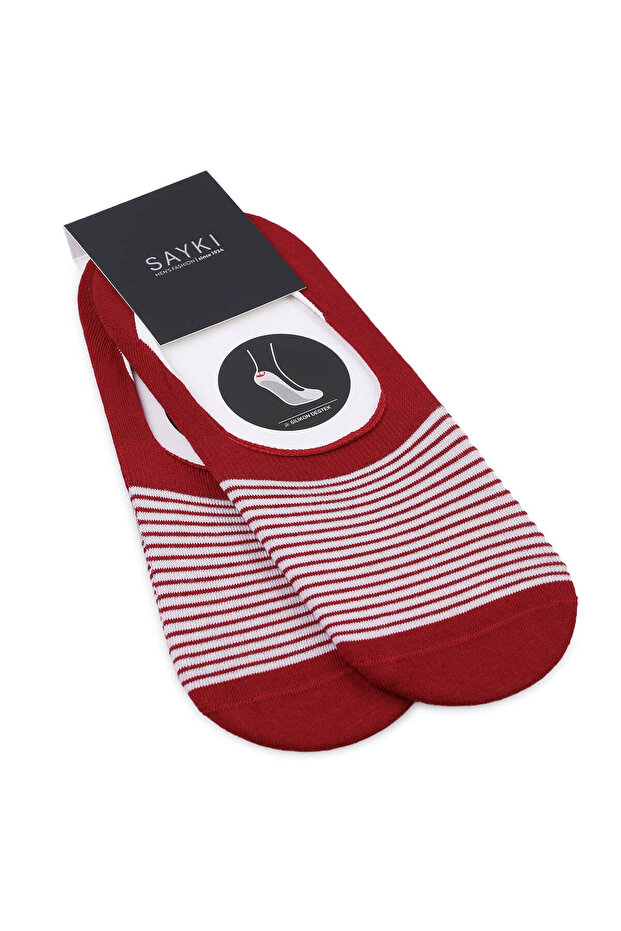 Red Patterned Cotton Double Ballerina Socks - 1