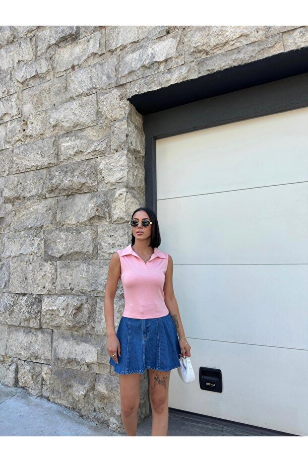 Μπλούζα Polo Neck Zero Sleeve Basic Modal - 5