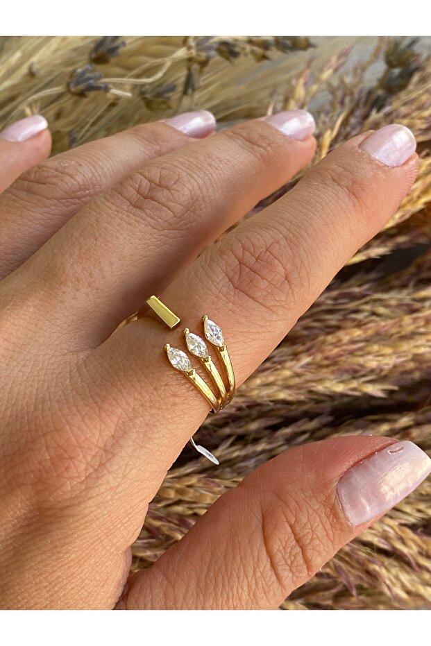 خاتم ماركيز ستون مع صناعة ذهبية (قابل للتعديل) - 1
