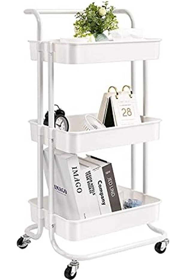 عربة أدوات متحركة بثلاث طبقات مع مقبض وعربة تنظيم متعددة الوظائف - 2