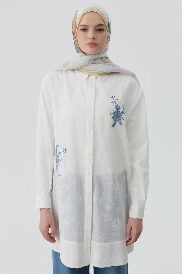 Nakış Detaylı Brode Tunik - Ekru - 1