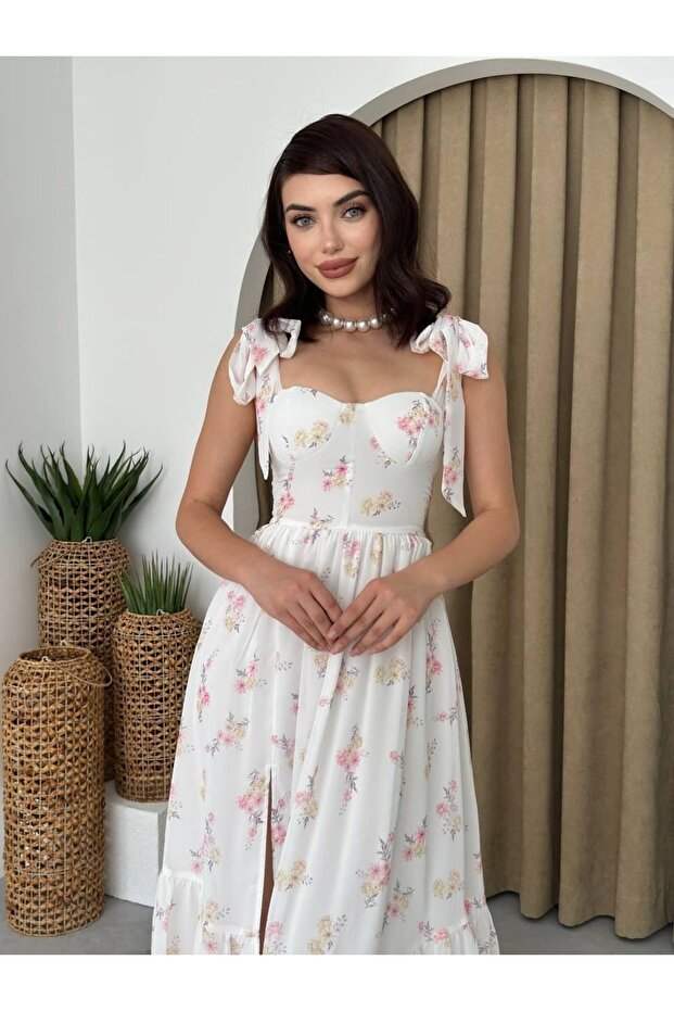 Roseta Bağlamalı Midi Elbise - 1