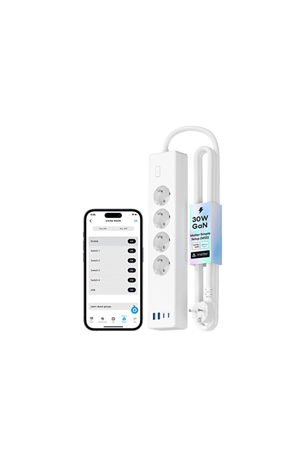 30W 2TypeC + 2Us 4'lü Akıllı Priz Beyaz - 1