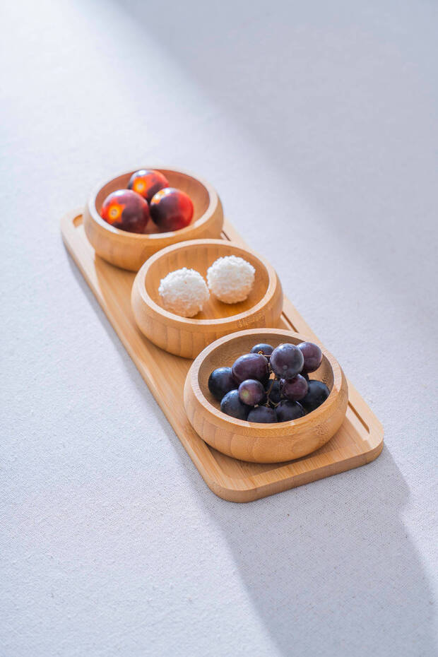 Bambu Tepsili 3 lü Sunum Kase Seti - 3