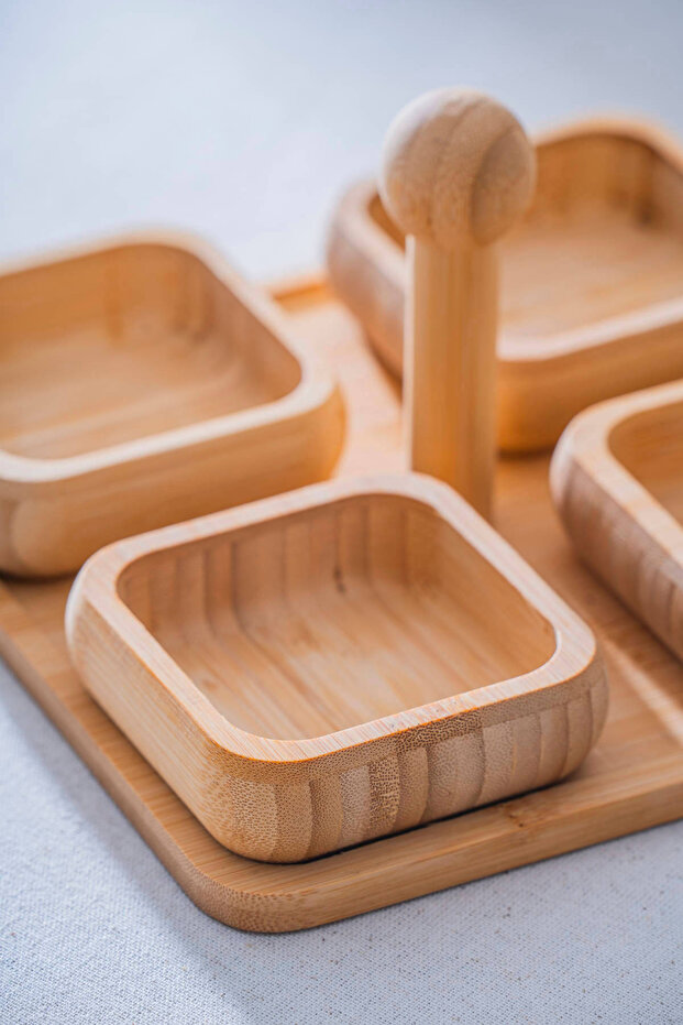 Bambu Standlı 4 lü Sunum Kase Seti - 4