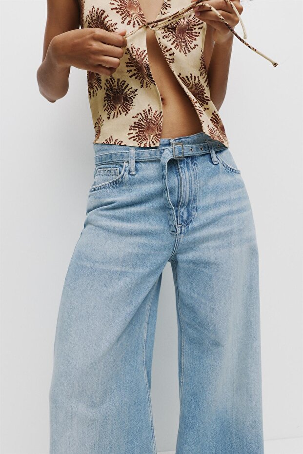 Kemerli süper geniş paça jean - 6